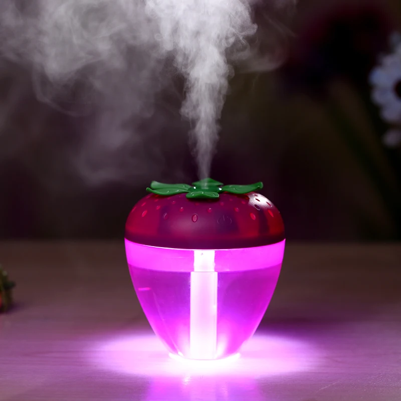 

Cute Strawberry Humidifier 180ml Mini USB Diffuser With Colorful Night Light Mist Maker For Home Office Car