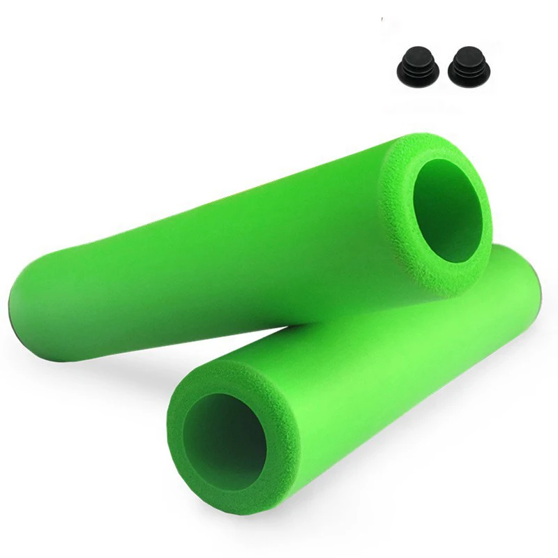 Green 1 пара велосипедных ручек для руля, крышка с наконечниками для горного велосипеда, силиконовая Нескользящая ручка, мягкие MTB ручки - Цвет: Green