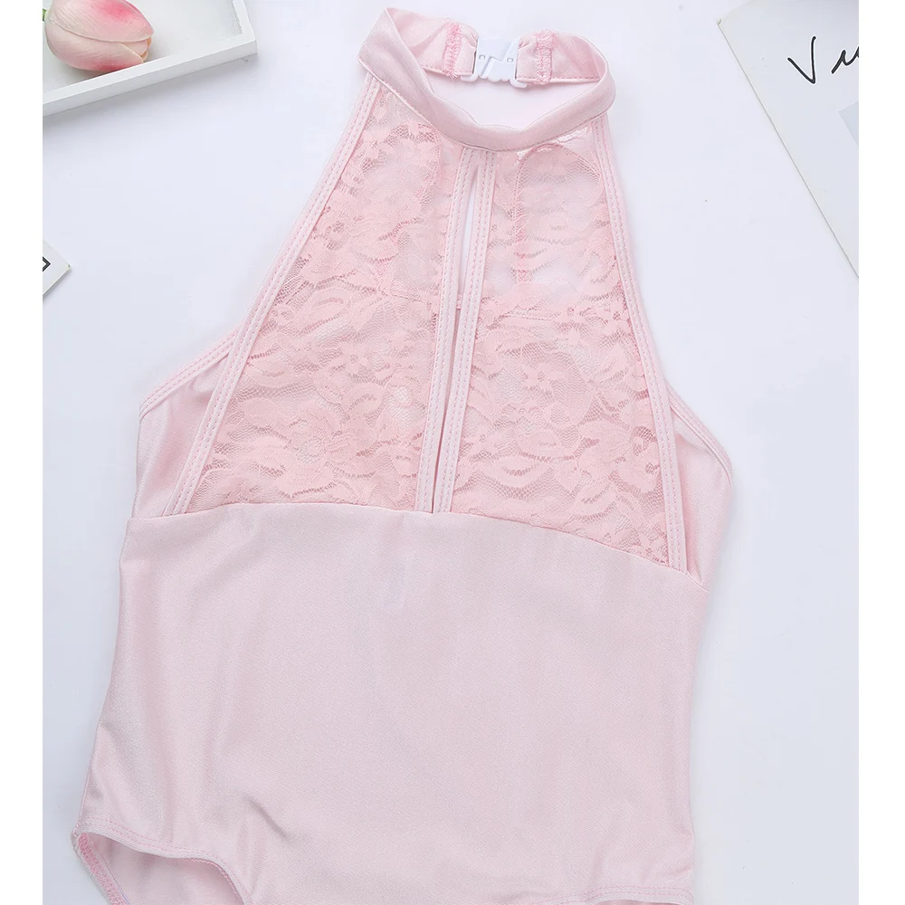 Балетный трико для девочек танцевальный костюм на бретельках кружевной