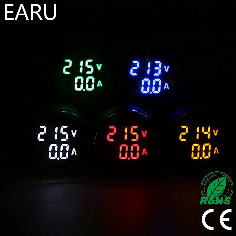 

Круглый Мини цифровой вольтметр Амперметр 22 мм AC 20-500 В 0-100A тестер напряжения Ампер Измеритель двойной светодиодный индикатор лампа-пилот