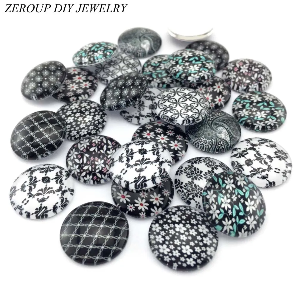 

ZEROUP 10pcs/lot 20mm 25mm round pattern glass cabochon,mixed patterns flat back handmade supplies for jewelry accessories