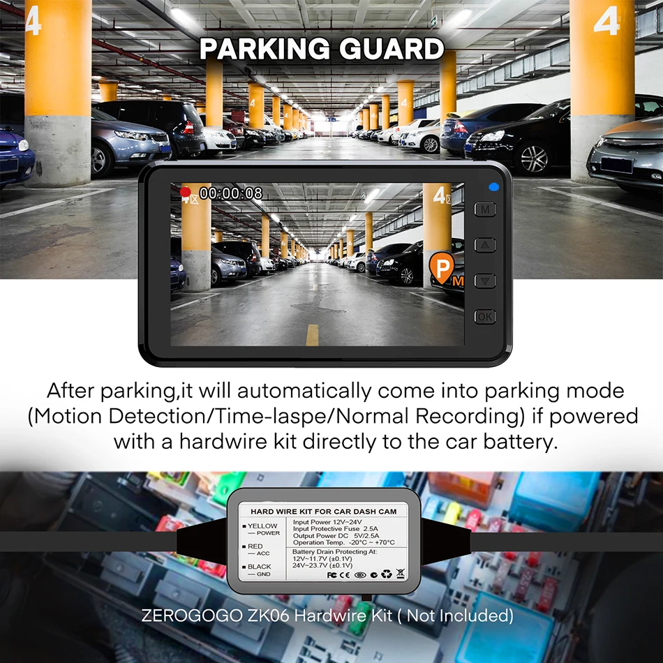 Видеорегистратор ZEROGOGO Full HD 1920x1080, Автомобильный видеорегистратор с gps регистратором, 3,0 дюймов, ips дисплей, видеорегистратор, Супер ночное видение, F1.8