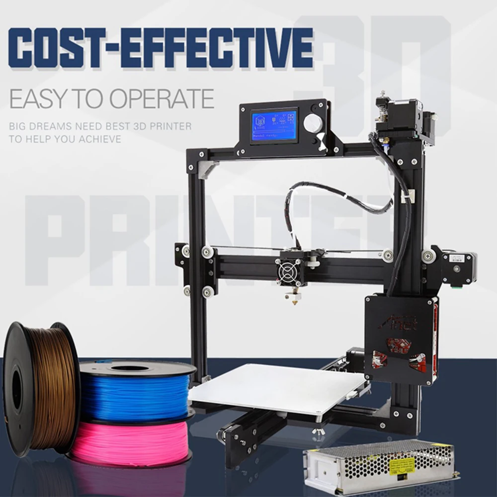 Лучший персональный 3d принтер Anet A2 Prusa i3 Профессиональный 3d принтер простая сборка алюминиевая рамка 3d Принтер Комплект with12864/2004LCD