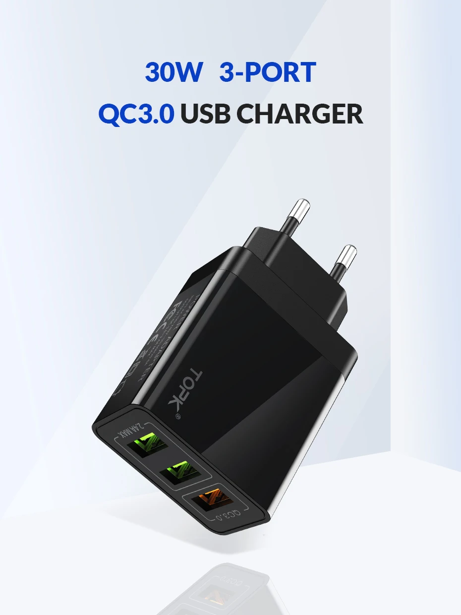 TOPK B348Q Quick Charge 3,0 USB Зарядное устройство QC3.0 быстрой зарядки нескольких Зарядное устройство для samsung S10 Xiaomi Mi9 путешествия Сетевое зарядное устройство для телефона