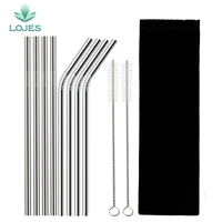 48pcs reusable drinking straw high quality 304 stainless steel metal straw with cleaner brush for mugs