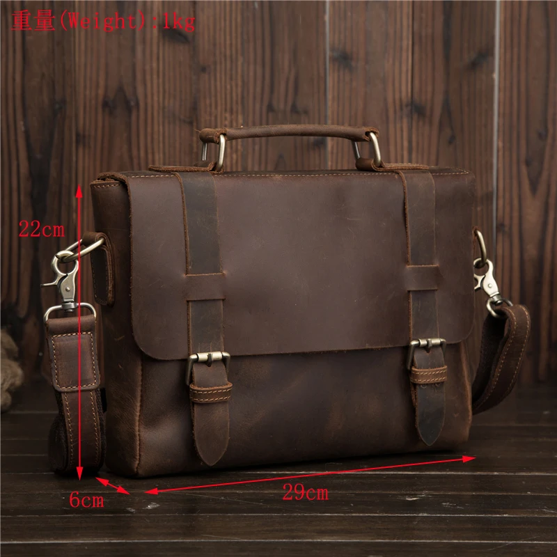 Man Briefcases Genuine Crazy Horse Leather Messenger Bag Shoulder Crossbody Retro Male Handbag Business Travel Gift Blosa Mochil
