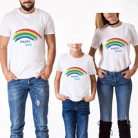 family look cotton mother father son daughter clothing matching outfit rainbow printing summer short sleeve t shirt top clothes
