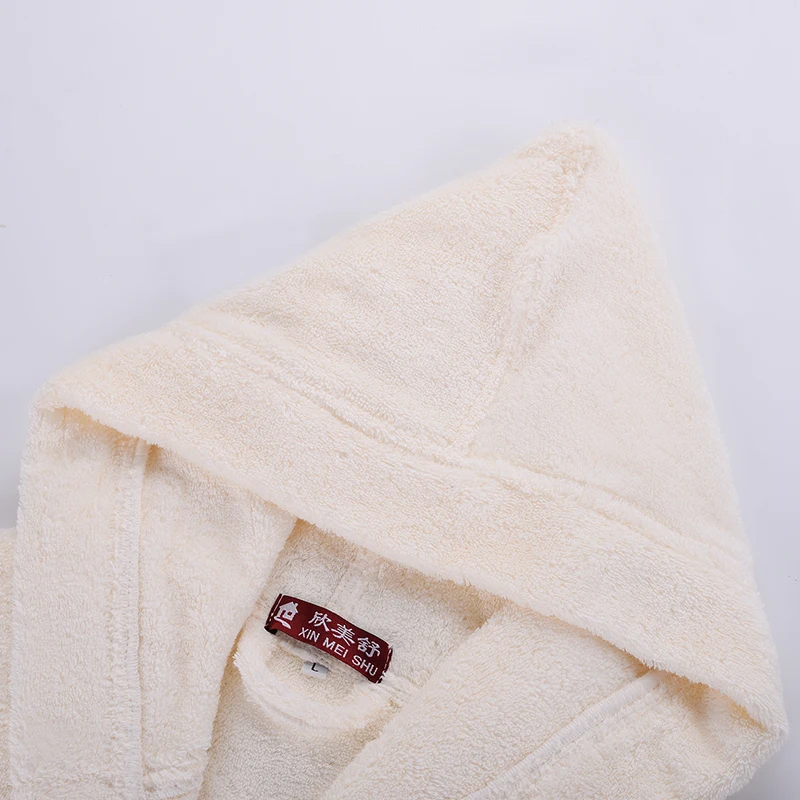 Men's Robe Winter Hooded Thick Cotton Long Bathrobe Women Male Plsu size XXL Warm Kinmono Bathrobes Comfort Gray White Bath Robe