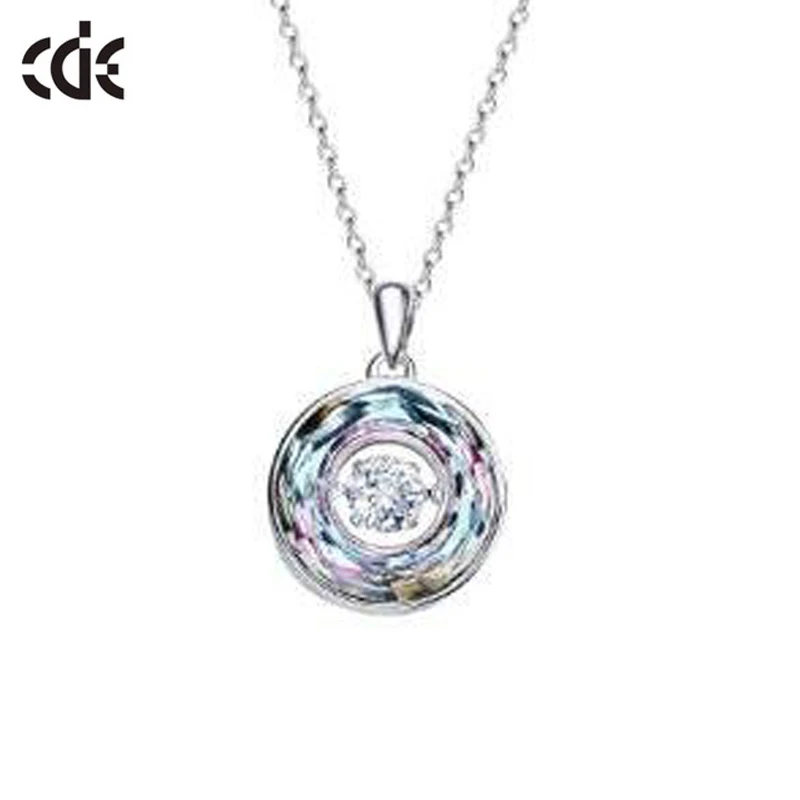 Purple CDE 925 пробы Серебряное ожерелье украшено кристаллами от Swarovski Круглый Кулон ожерелье Женская цепочка на шею ожерелья - Цвет камня: Purple