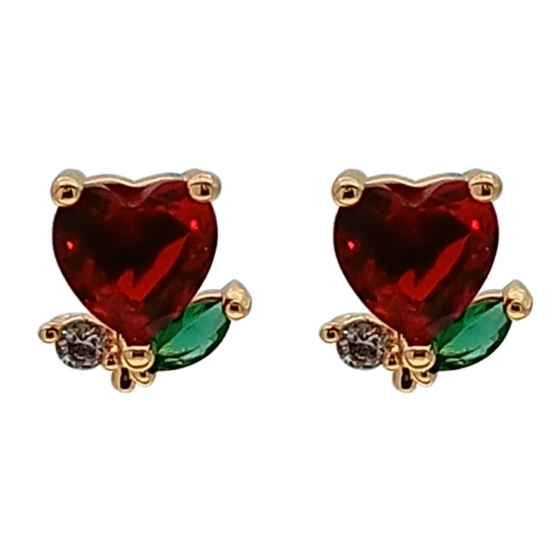 Серьги иглы из серебра 925 пробы с красным сердечком простые
