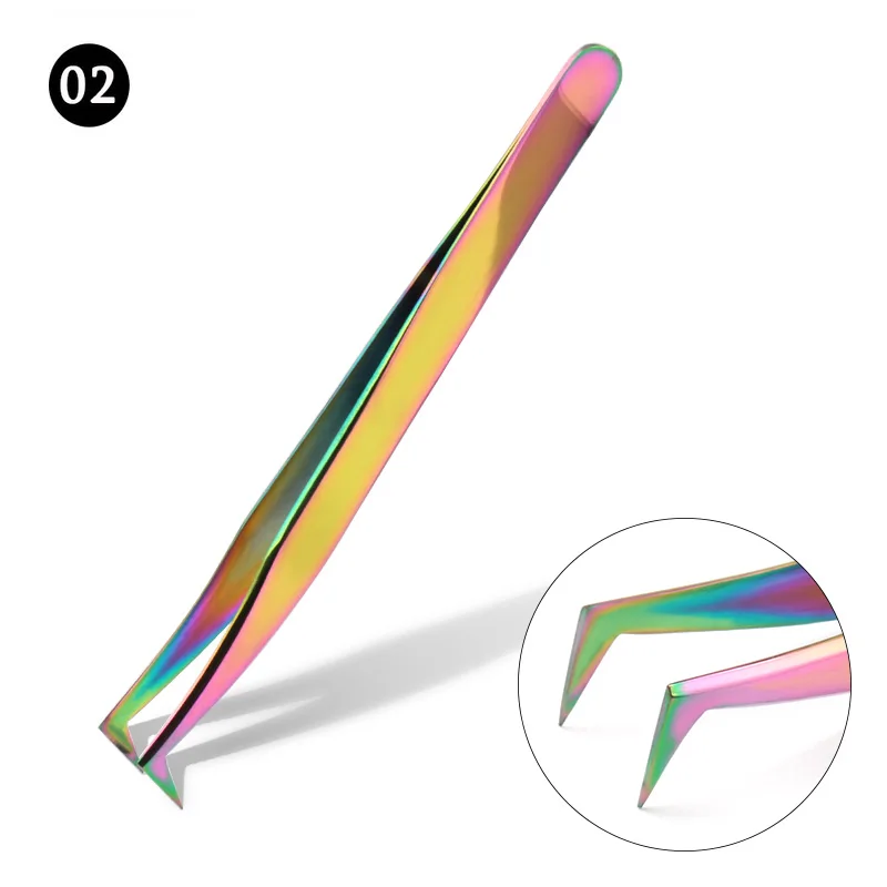 02 Rainbow 1 шт. Пинцет для ресниц из нержавеющей стали сверхжесткие пинцеты высокоточные антистатические пинцеты для наращивания ресниц - Color: 02 Rainbow
