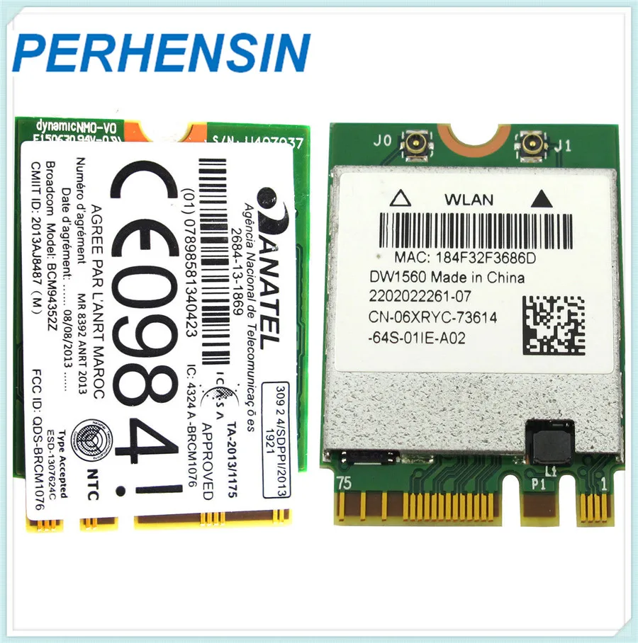 

DELL Broadcom BCM94352Z DW1560 6XRYC 802,11 AC 867 / Bluetooth 4,0 WI-FI WLAN Card