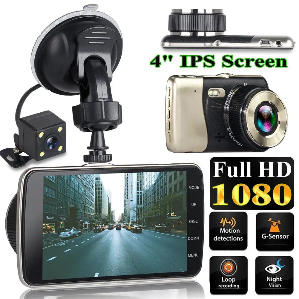 

4" Car DVR Full HD 1080P Camera 170 Degree Dual Lens Loop Recording Night VisionVehicle Video Dash Cam Recorder Car DVR G-Sensor