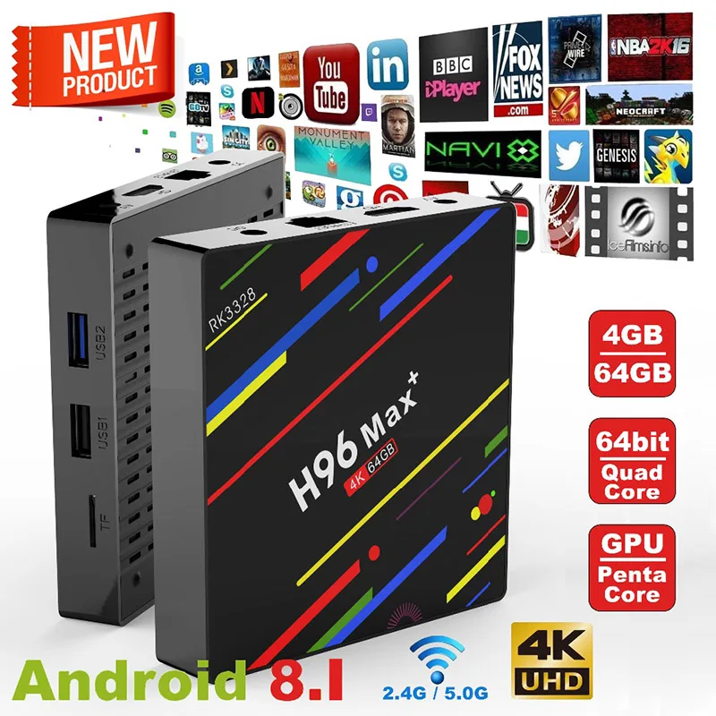Приставка RK3328 четырехъядерный процессор 64 бит Смарт ТВ приставка Mali-450 GPU 4G/64G Android 9,0 2,4G/5,0 GHz Wifi семейный ТВ H96 Max
