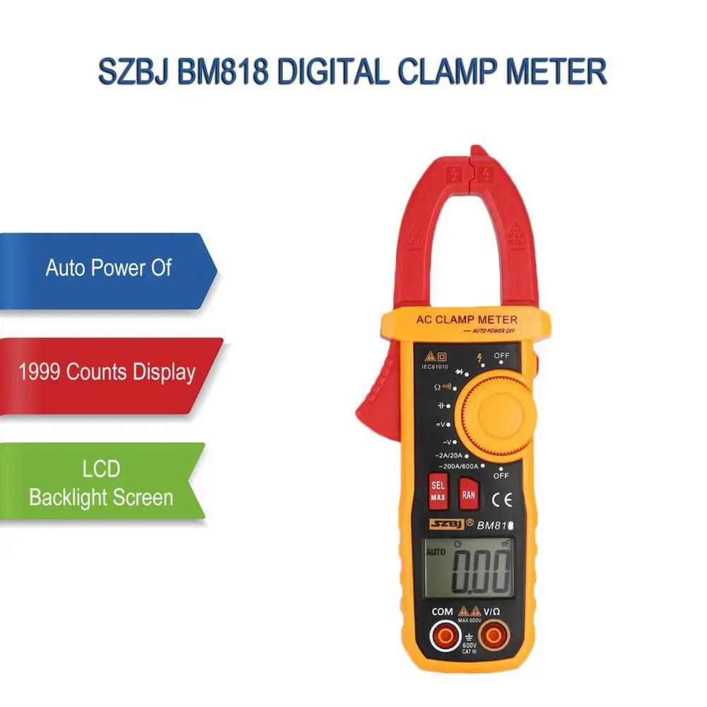 SZBJ BM818 BM819 Ammeter ACV/DCV ACA Auto Range Measurement of large capacitance NCV Digital clamp meter