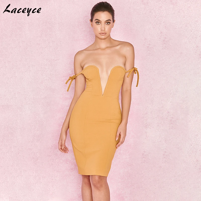 2018 New Women Summer Bandage Dresses Sexy Slash Neck Bow V-Neck Knee Length Bodycon Vestido Celebrity Evening Party Dress | Женская