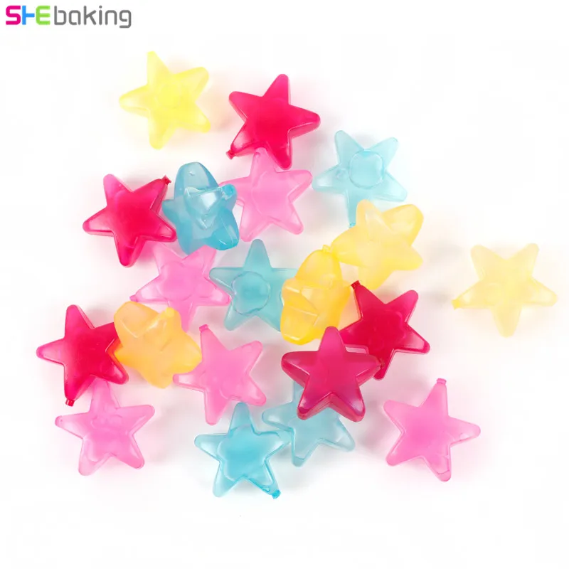 Shebaking 20pcs Star Shaped Ice Cubes Plastic Reusable Multicolour Ice Cream Tubs Mold Kitchen Bar Party Physical Cooling Tool