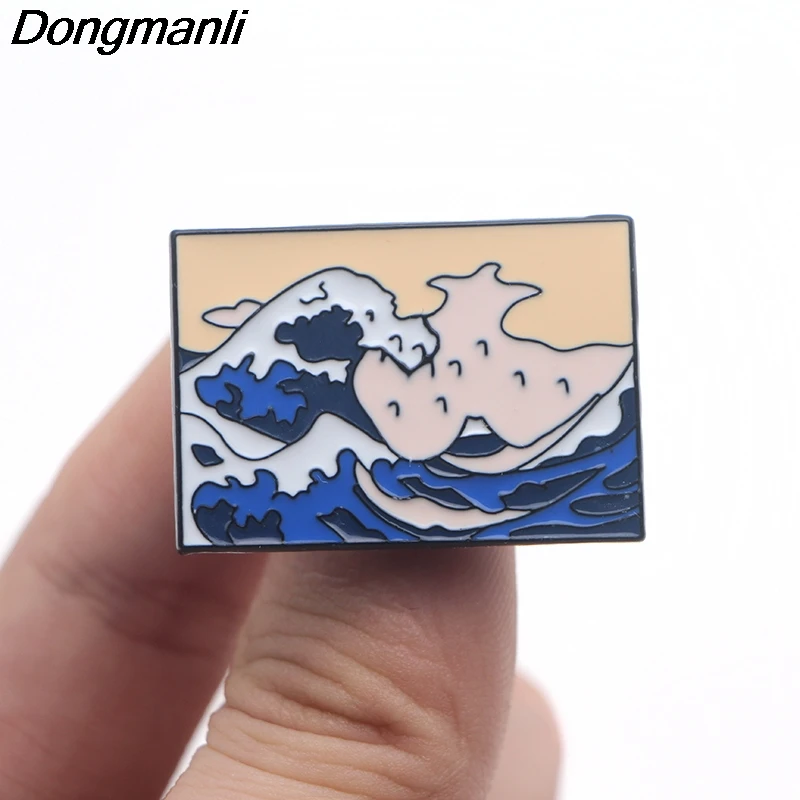P3389 Dongmanli большая волна Kanagawa эмалированные булавки и броши для женщин и мужчин нагрудные булавки рюкзак сумки шляпа значок подарки
