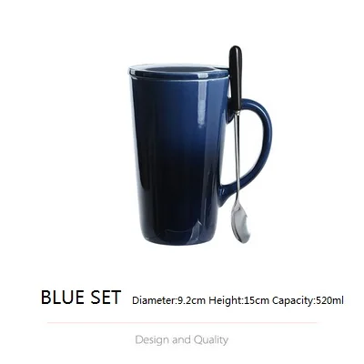 Blue Set Плавно меняющая цвет кружка керамическая с крышкой с ложкой 520 мл креативная модная парная кружка кофейная Милая чашка для завтрака уникальный подарок - Цвет: Blue Set