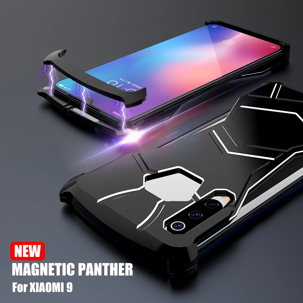 Черный Pan Алюминиевый металлический чехол для телефона Xiao mi 9 Магнитный