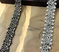 2yard handmade beaded pearl tube bead mesh lace trim ribbon for apparel sewing diy bridal wedding dress collar doll cap