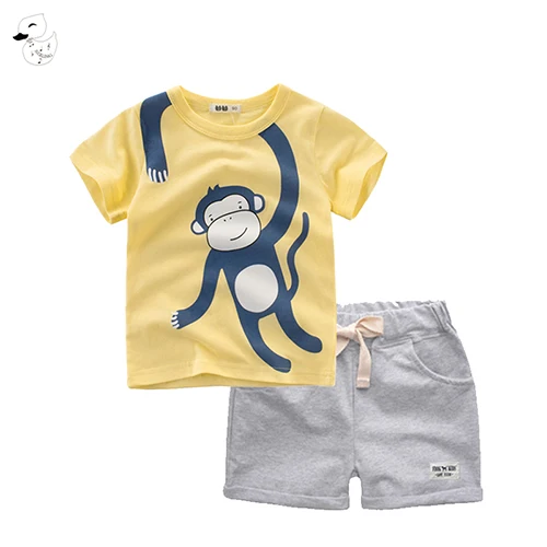 Monkey Grey BINIDUCKLING/Модная детская одежда для маленьких мальчиков футболка+ шорты комплект летней одежды для мальчиков с рисунком животных из мультфильмов - Цвет: Monkey Grey