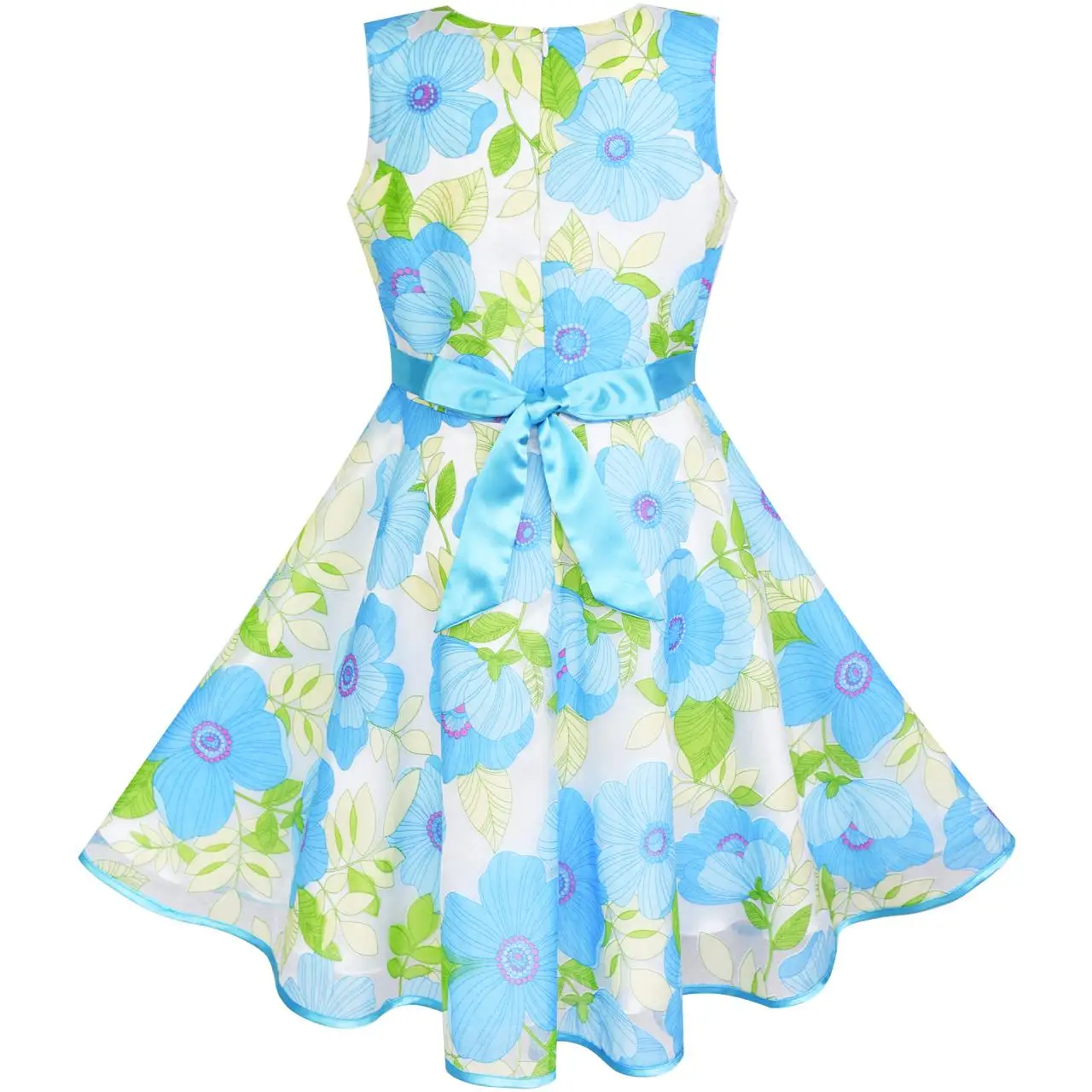 Sunny Fashion платья для девочек новогодние костюмы Синий Цветок Галстук-бабочка Тюль