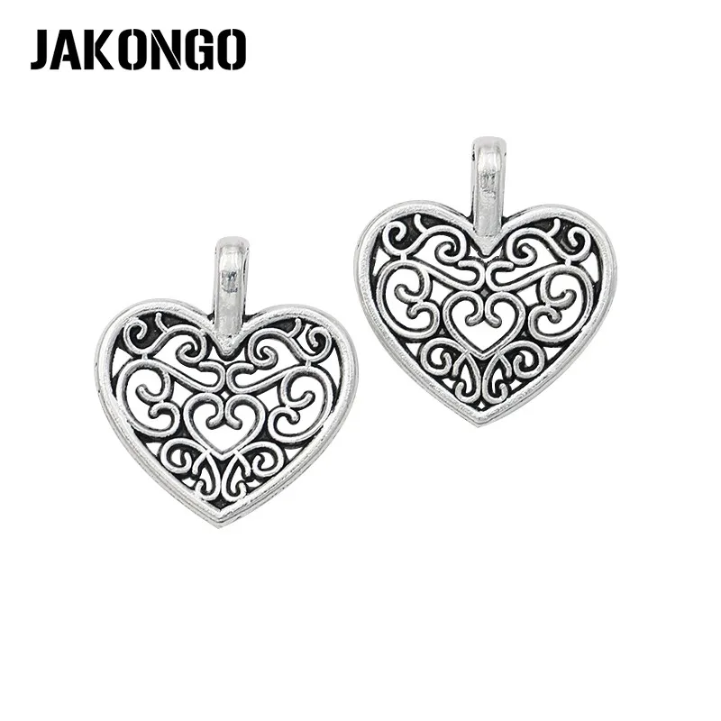 JAKONGO 20 шт. антикварные посеребренные подвески в форме сердца полые для