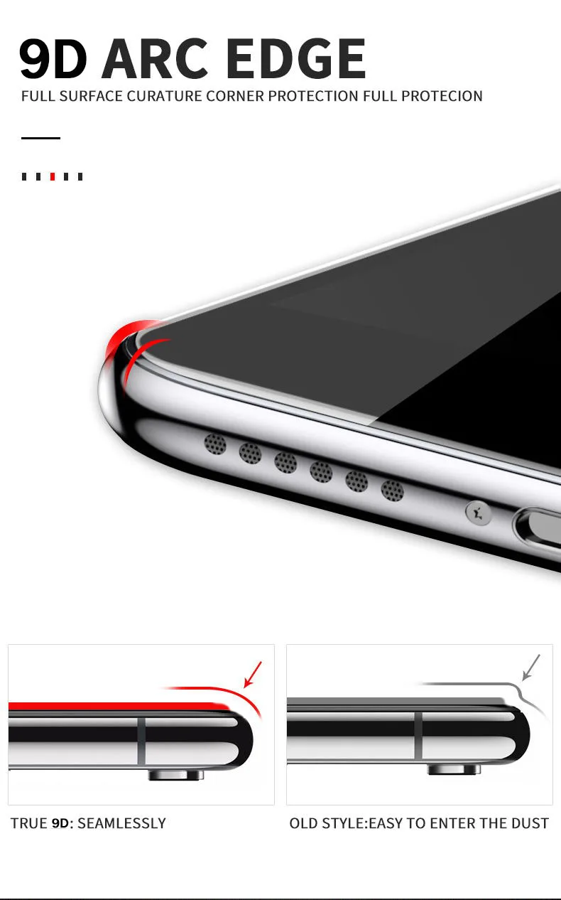 9D полное покрытие изогнутое закаленное стекло для iPhone 6 6s 7 8 Plus x защитная пленка