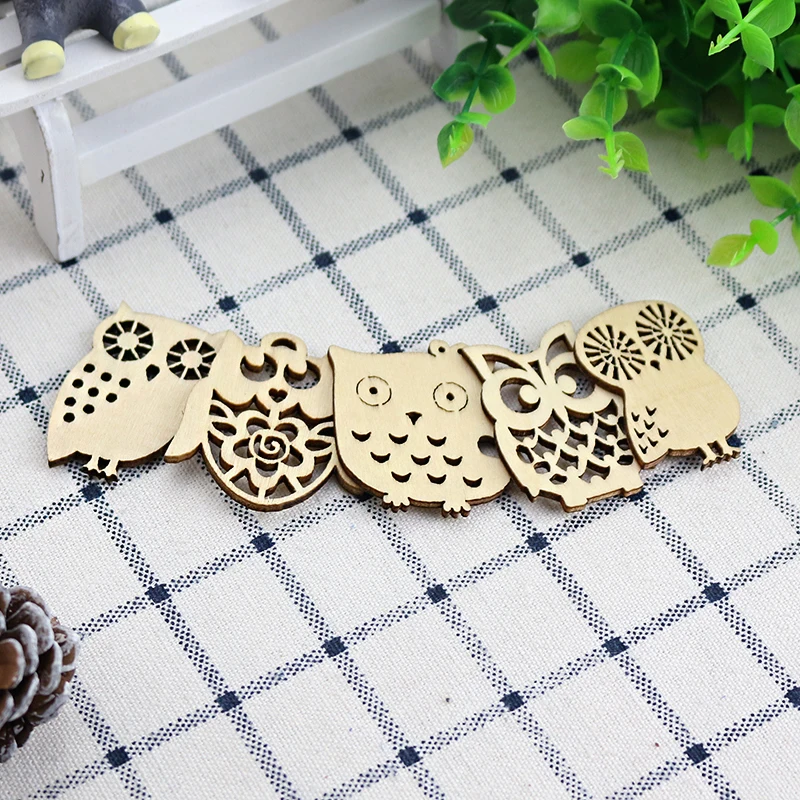 10 шт. деревянный большого размера Рождественский Кулон Сова Случайные Смешанные капли украшения деревянные