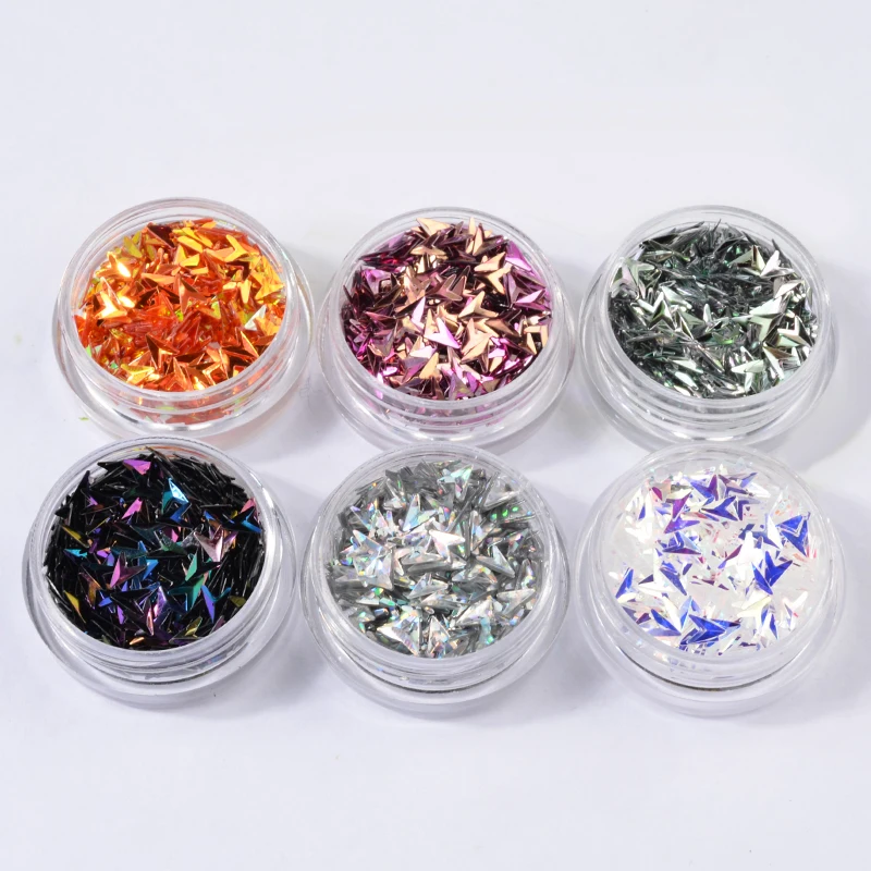 6 шт./компл. лазерная стрелка для ногтей Блестящие Блестки 3D Цветные углы хлопья