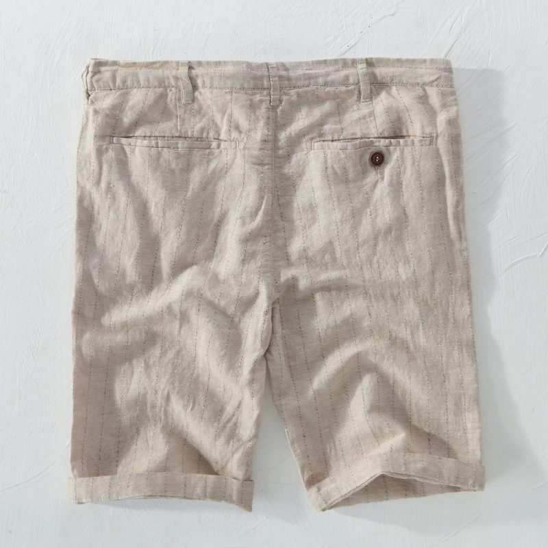 Шорты мужские пляжные в полоску льняные Бермуды повседневные короткие штаны