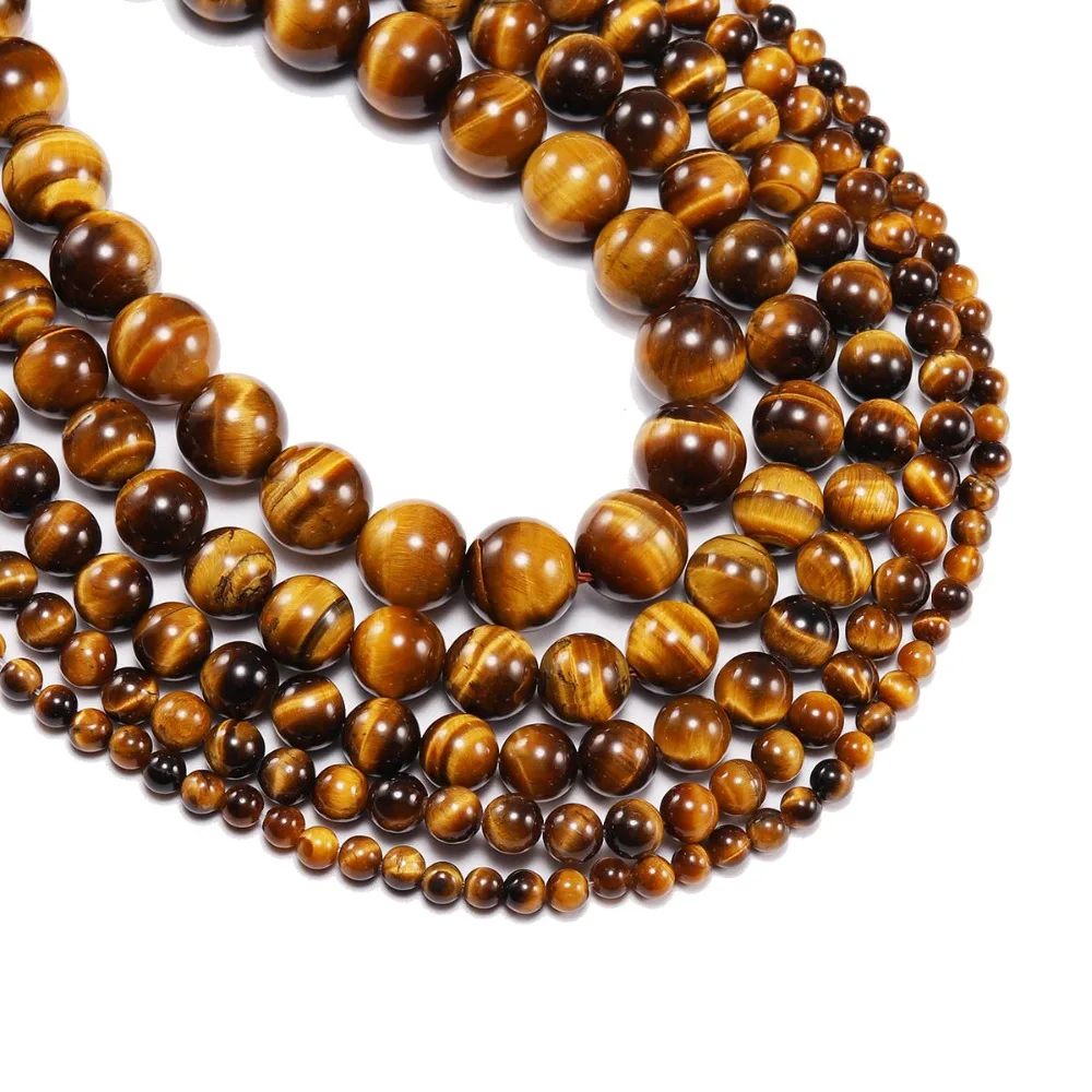 

1Strand/Lot 4-12mm Natural Stone Yellow Tiger Eye Agat Round Smooth Loose Spacer Bead Bracelet for DIY Jewelry Making Findings