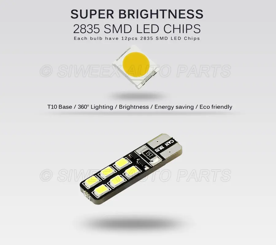 10 шт./лот T10 W5W 12 2835/3528 SMD СВЕТОДИОДНЫЙ CANBUS OBC бесперебойный постоянный ток В