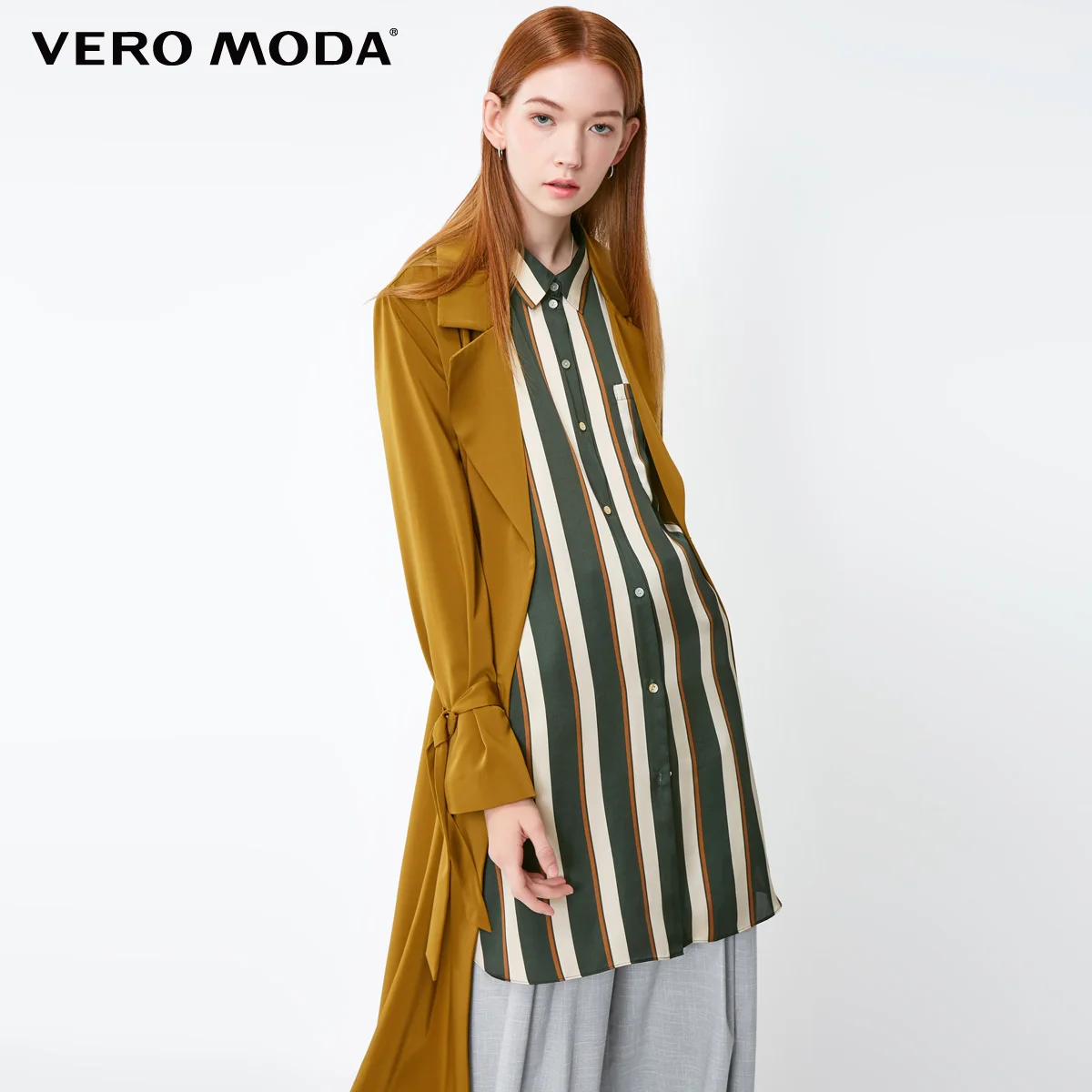 Vero Moda женский лацкан на шнуровке скрытые пуговицы длинный ветровка | 318321540 - Цвет: Palisander green s