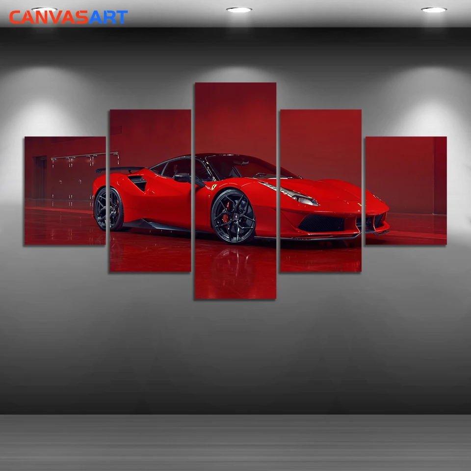 Холст произведение искусства 5 HD картины Ferrari 488 GTB красная спортивная машина