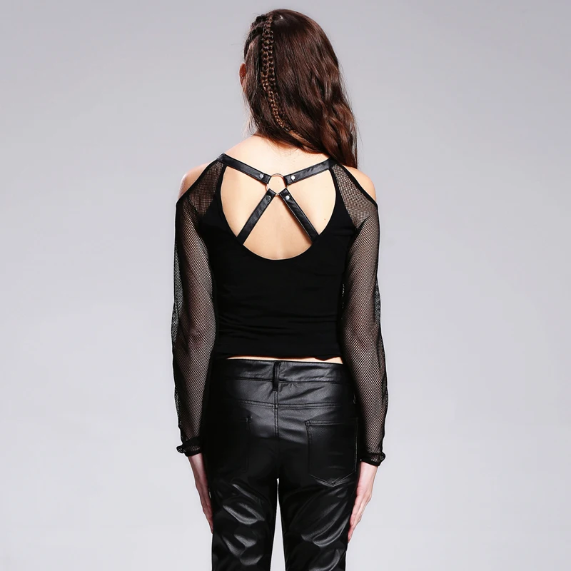 Модная готическая Черная сетчатая Повседневная Футболка с рукавами Devil топы