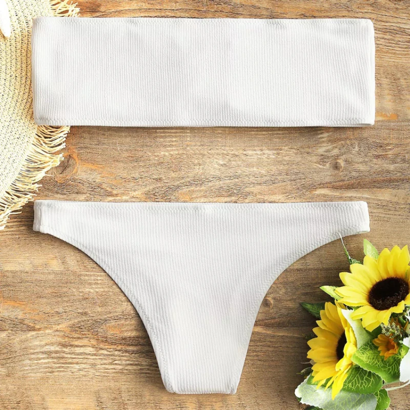 Пикантные однотонные низкой талией купальник Топ Бикини бандо стринги для