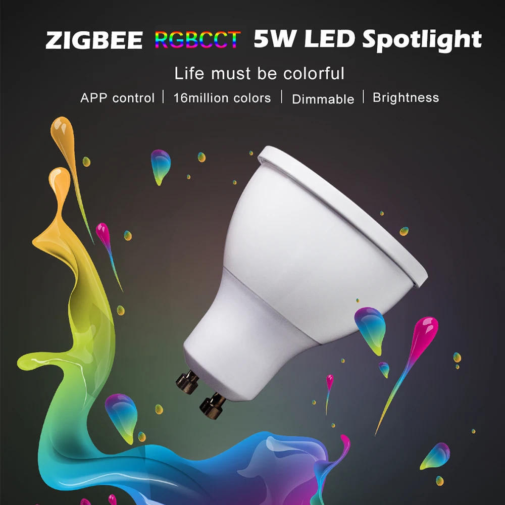 ZIGBEE RGB/CCT белый 5 Вт GU10 лампа RGBW/CW 2700-6500 K светодиодный прожектор AC100-240V zigbee zll работа с alexa puls светодиодный
