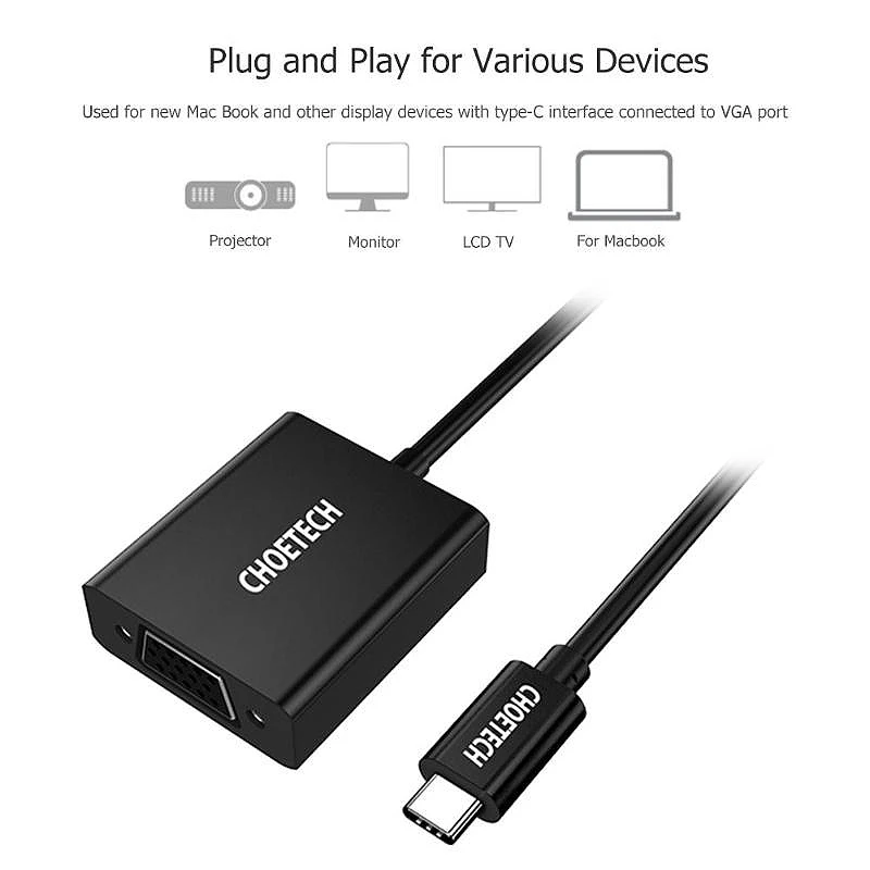 Choetech USB Type C папа-Vga Женский адаптер кабель конвертер для Macbook смотреть более
