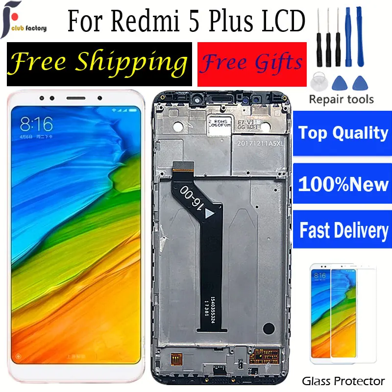 ЖК для Xiaomi Redmi 5 Plus ЖК-дисплей с рамкой+ сенсорный экран для Redmi 5 Plus дисплей ЖК-экран 2160*1080 ips