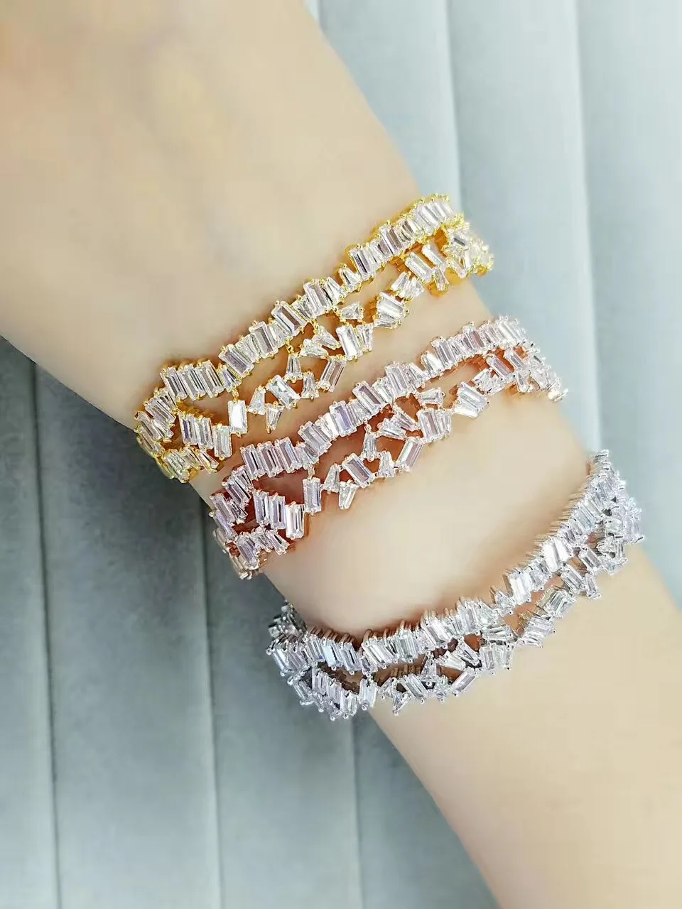 Большой новейший бренд Модный AAA кубический циркон 3 цвета многослойный багет