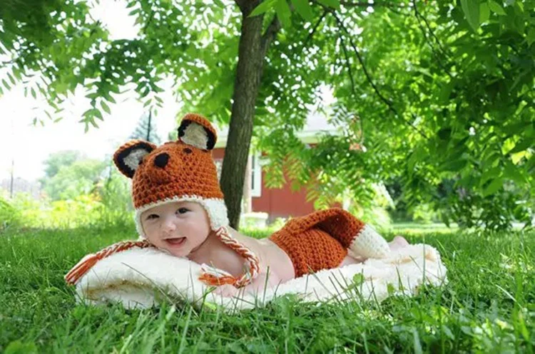 Новорожденный ребенок Фотография Одежда с изображением Лис реквизит младенческой fotografia аксессуары девочка мальчик фото наряды для фотосессии крючком мультфильм одежда