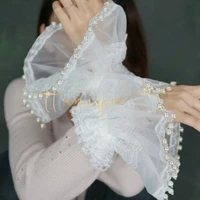 apparel accessories spring white fungus fake cuffs original design pearl tassel charm organza princess wind lace decorative