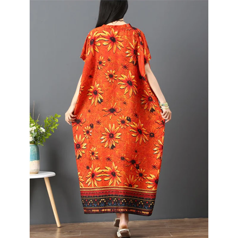 Элегантное платье больших размеров для женщин с модным цветочным принтом в бохо стиле Длинное платье Макси Бохемное платье для женщин Туника Вестидос он