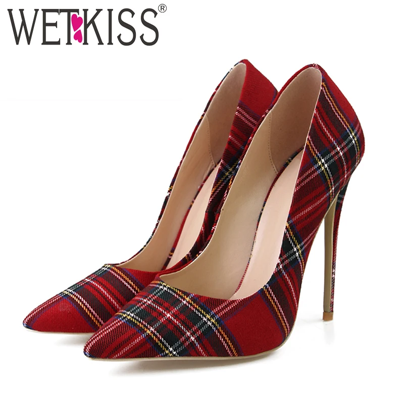 WETKISS/Большие размеры 35–45 Туфли на шпильке Женские туфли лодочки с красной острым