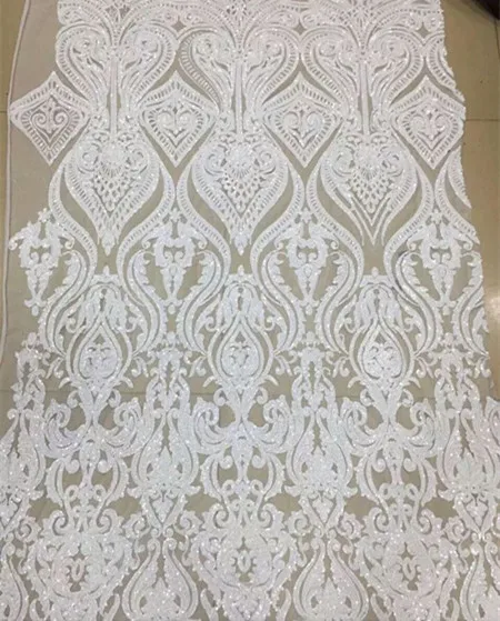 

5 yards ju001 # offwhite sequin embroidery net mesh lace fabric for dress sawing/party dress/occassion