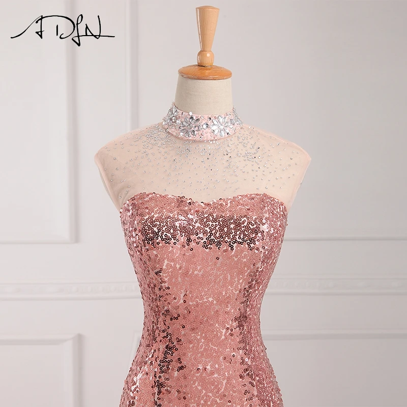 ADLN игристое розовое золото вечернее платье с пайетками юбкой годе высоким