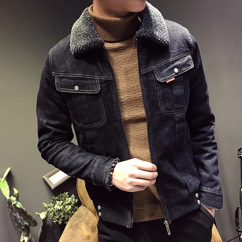 Фото 2019 зимняя модная мужская джинсовая куртка верхняя одежда Ковбойская Мужская и