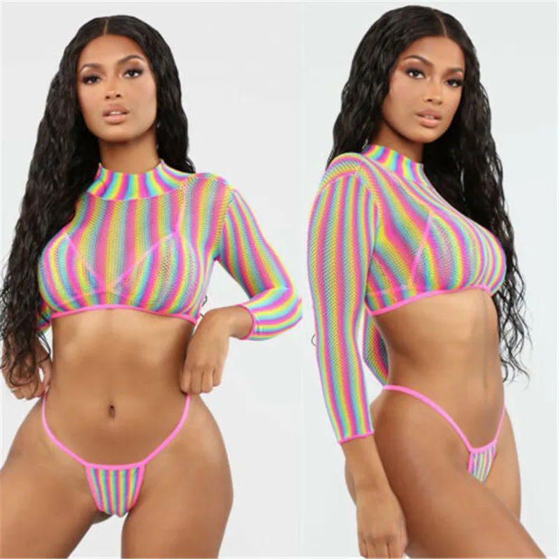 2019 Women Sexy 3PCS Bikini Set Mesh Cover Up Swimwear Long Sleeve Swimsuit Bathing Beachwear | Женская одежда